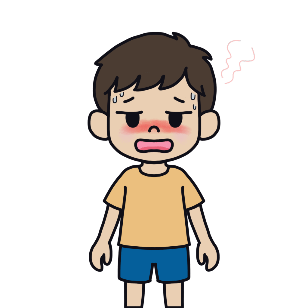 暑さを感じている男の子のイラスト素材