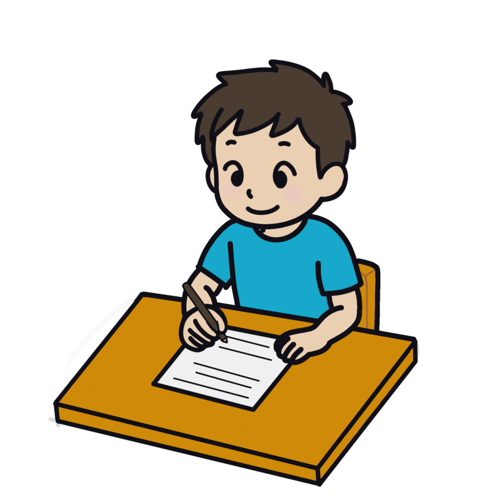 プリントワークをするこども（男の子）のイラスト