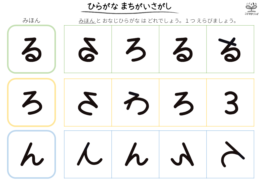 ひらがなの間違い探し（る・ろ・ん）