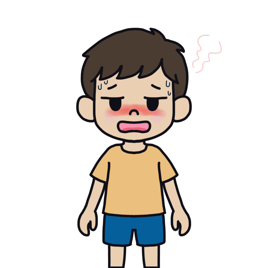 暑さを感じている男の子のイラスト素材