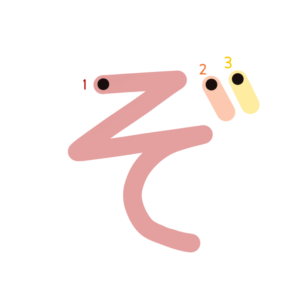 ひらがな『ぞ』のなぞり書き（カラー）