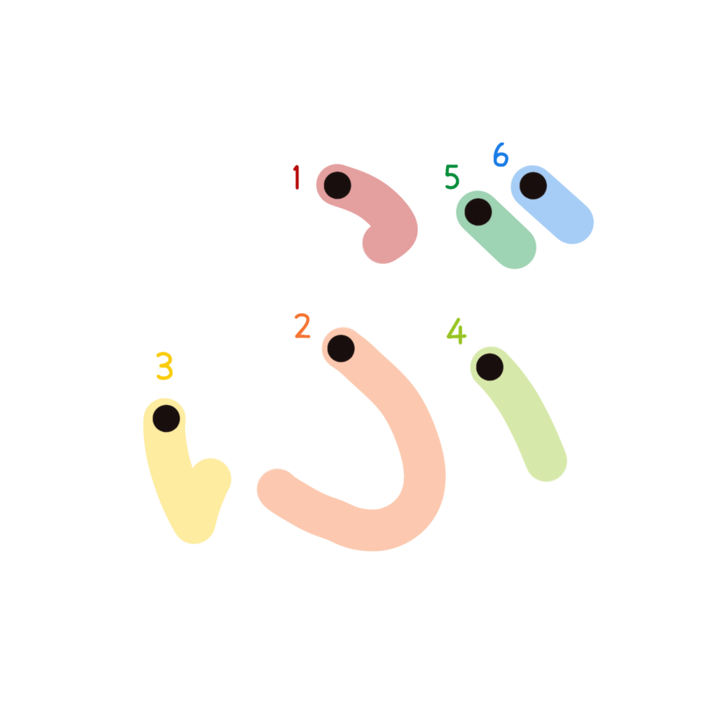 ひらがな『ぶ』のなぞり書き（カラー）