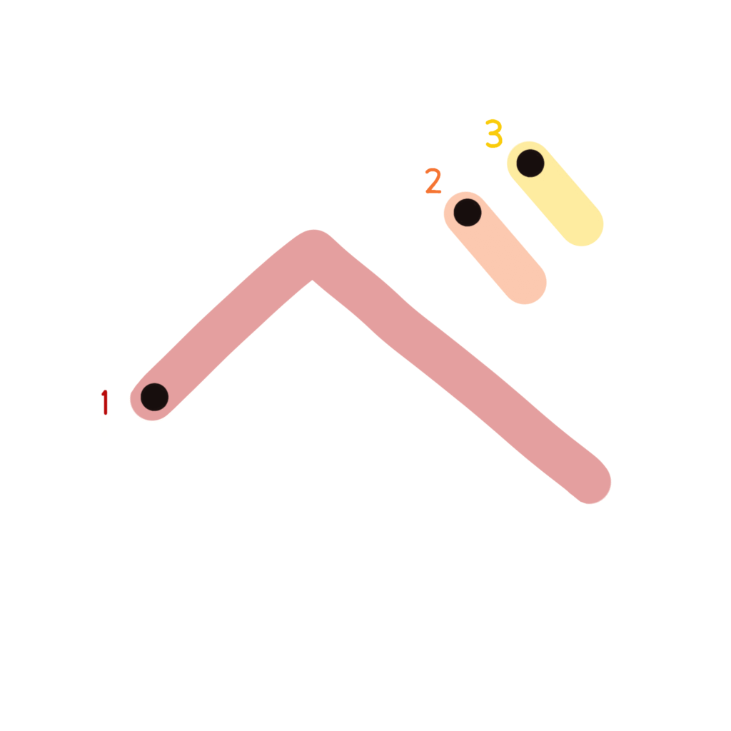 ひらがな『べ』のなぞり書き（カラー）