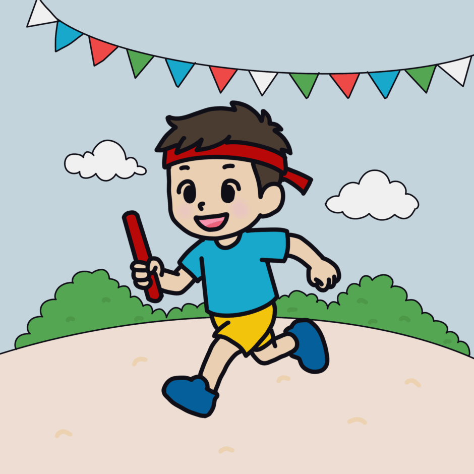 運動会で走る男の子のイラスト