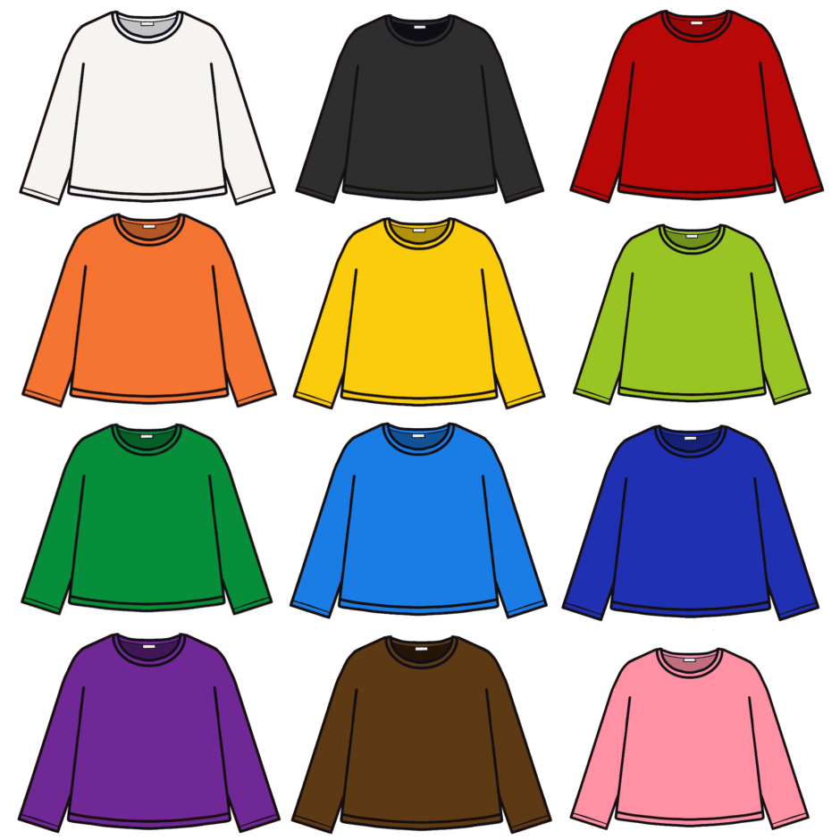 カラフルな長袖Tシャツのイラスト素材