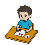 シール貼りをするこども（男の子）のイラスト